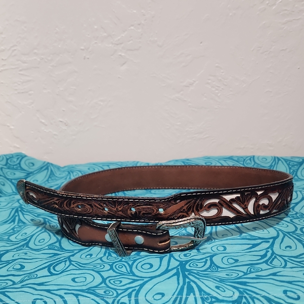 Texas Country Brown Embossed Leather Belt